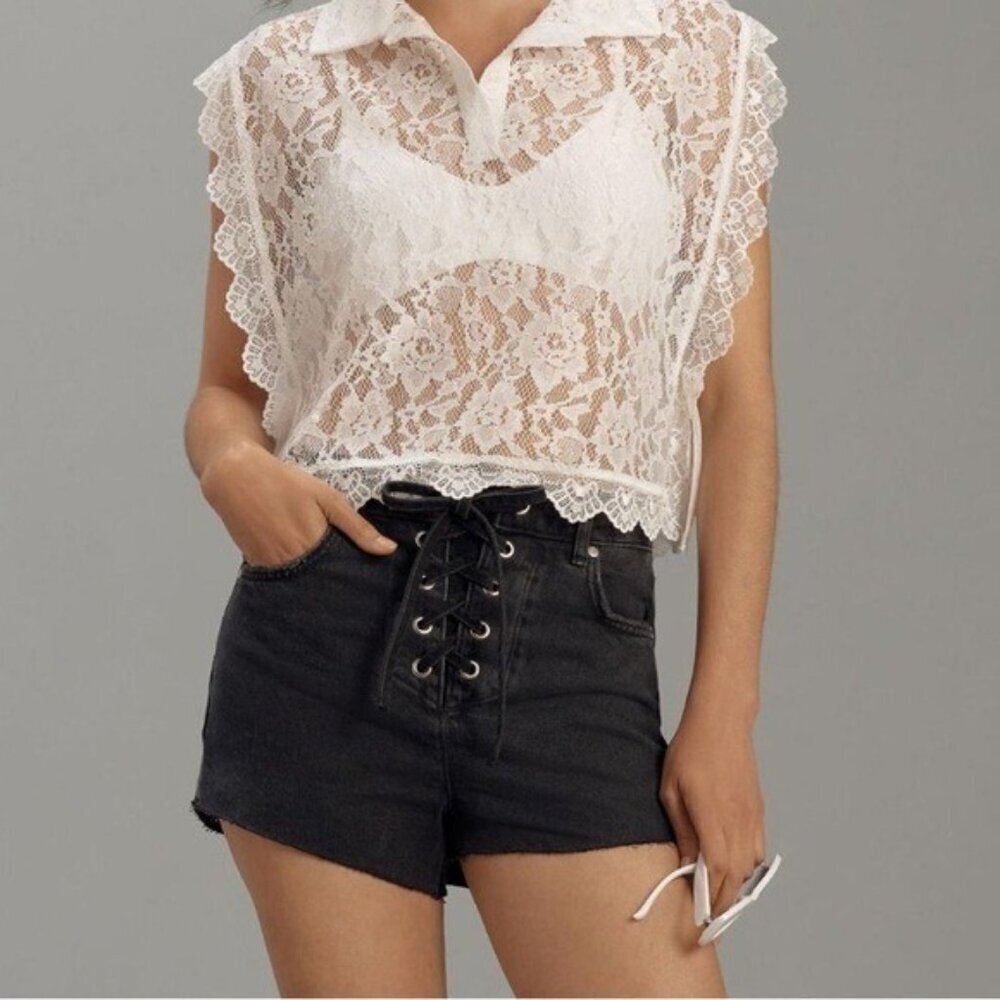 Anthropologie Pilcro Lace Up High Waist Black Shorts Size 32 New